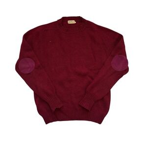 Vintage L.L. Bean Sweater Mens Script Tag Wool  Fisherman Burgundy Red Patches‎